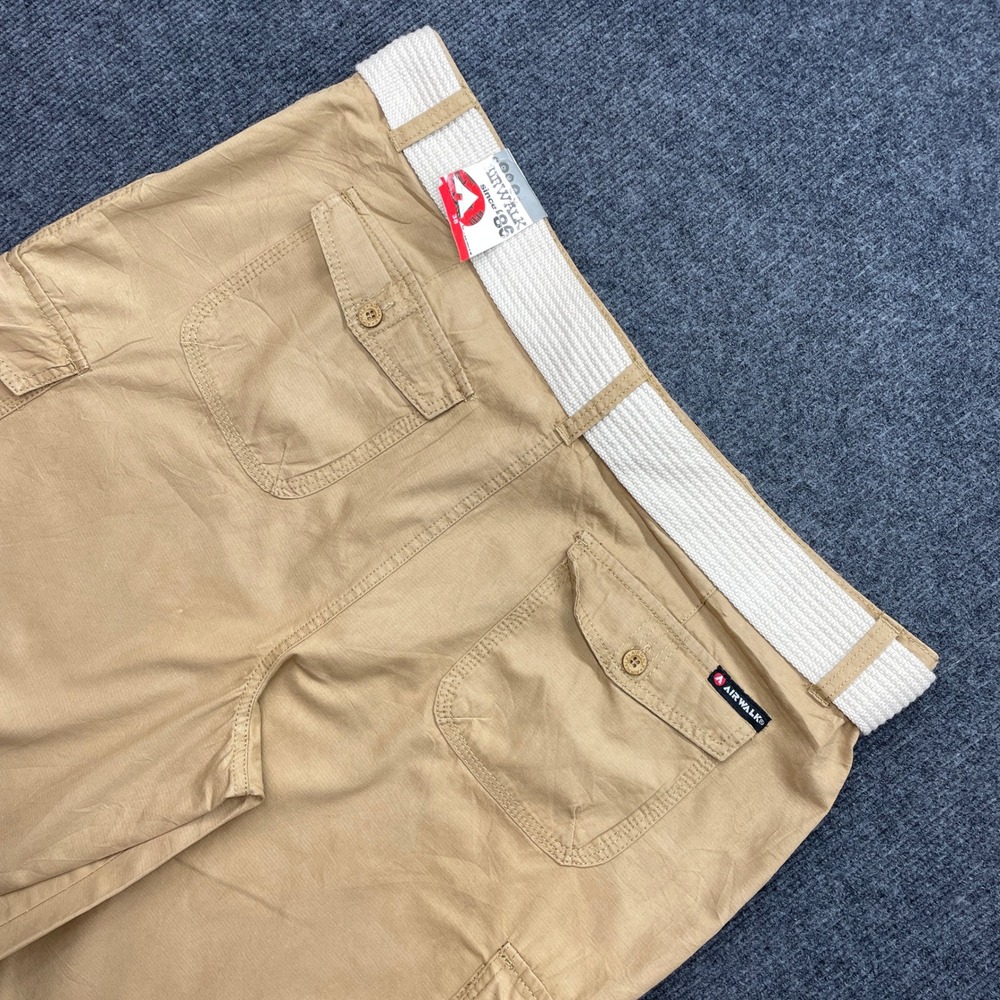 Airwalk Cargo Shorts Mens 38 Khaki Tan Belted 100% Cotton Skate Y2K Utility NWT